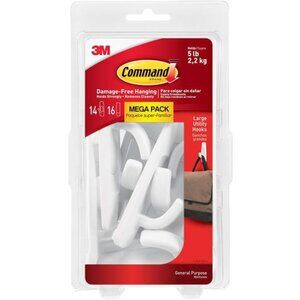 Large Utility Hooks, Holds up to 5 lb,14 Hooks and 16 Command Strips,Damage Free